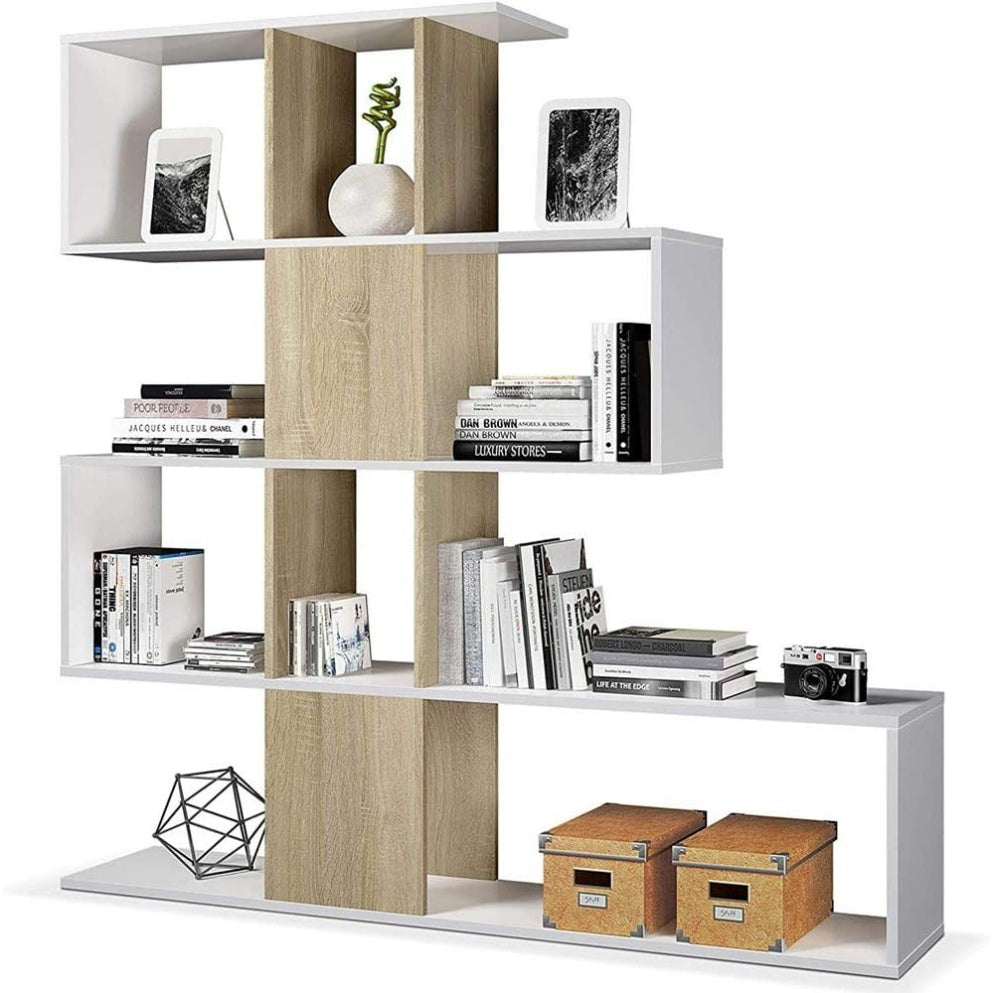 Libreria Moderna a Zig Zag con 4 Ripiani in Legno 145 x 145 x 29 cm