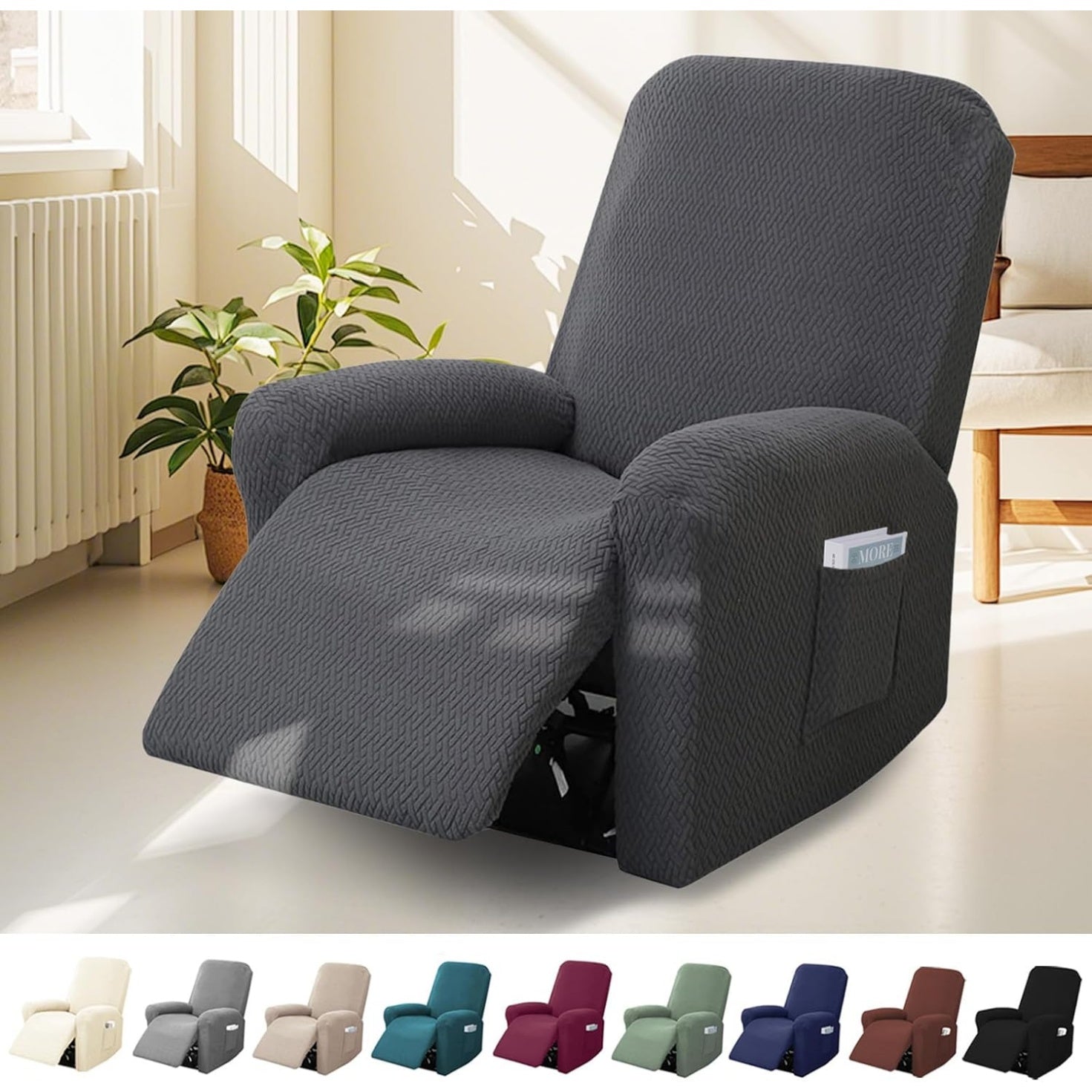 Copripoltrona Relax Elasticizzata 4 Pezzi con Tasche Laterali Fondo Antiscivolo e Vestibilita Universale