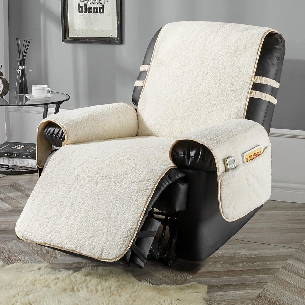 Copertura Morbida Effetto Sherpa per Poltrona Relax Colore Bianco e Beige