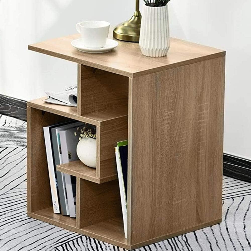 Libreria Bassa a 4 Ripiani in Legno MDF Tavolino Laterale Moderno Quercia