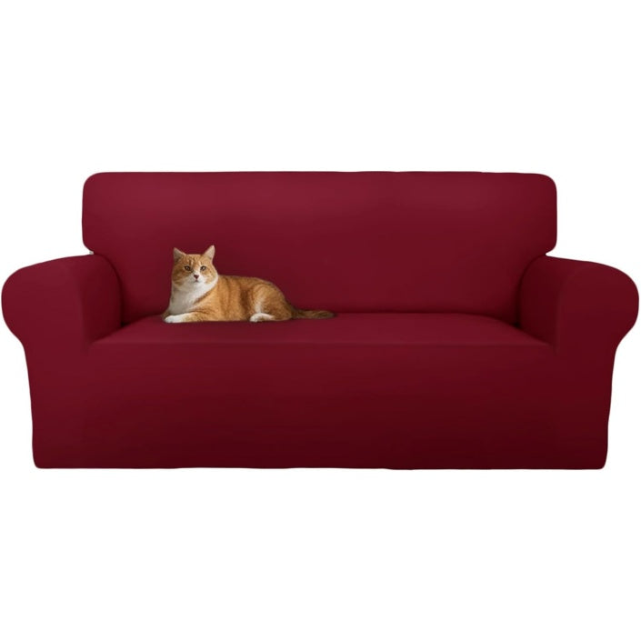 Rivestimento in Velluto Elasticizzato per Divano Due Posti con Braccioli Morbido Colore Bordeaux 130¨C190 cm