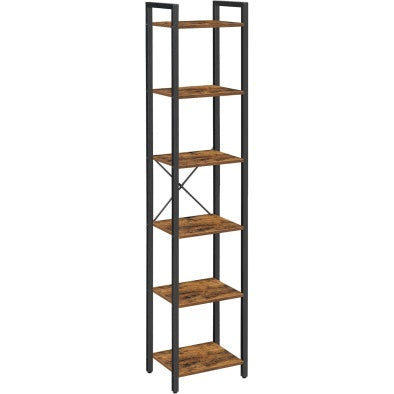 Libreria Industriale a 6 Ripiani per Soggiorno Camera da Letto Studio Marrone Vintage e Nero